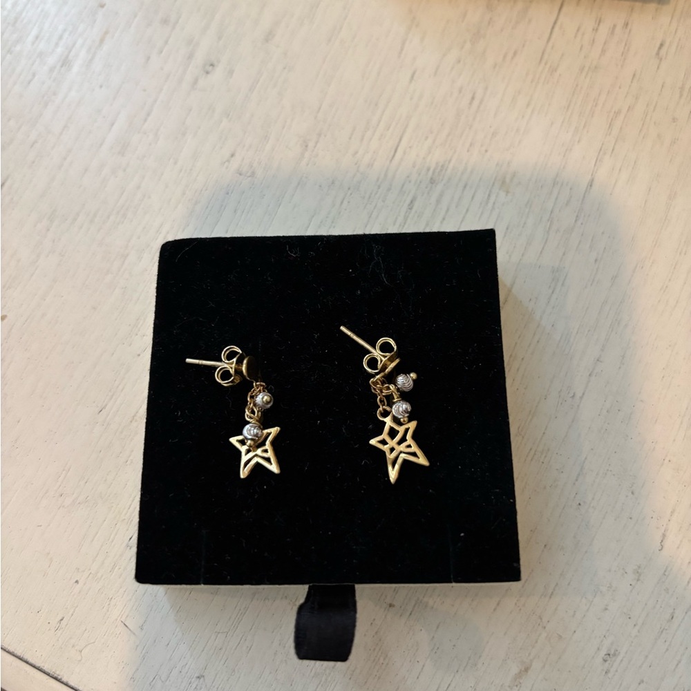 14K Gold Gioielleria Ruffo Star Drop Earrings | Italian Gold Dangle Celestial - Picture 6 of 8